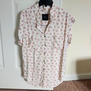 Jachs Girlfriend button front mock sleeves shirt Red and white Medium